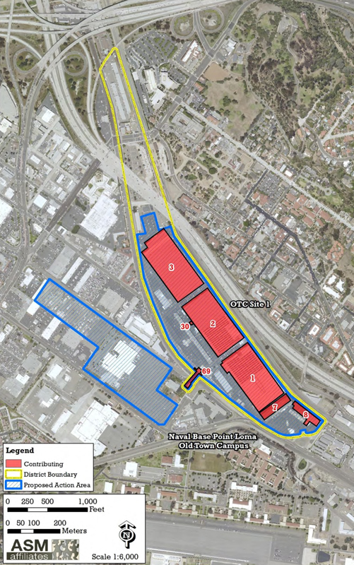 Aerial view map of the Consolidated Aircraft Plant 2 Historic District, San Diego.
