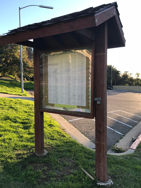 Presidio Park kiosk with burial list
