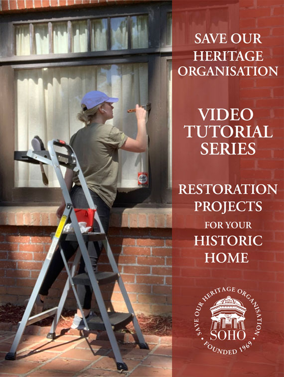Image of video tutorial promotional graphic, young woman scraping an old window.