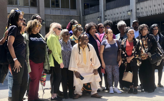 Photo of Leaders in San Diego gather outside of San Diego City Hall after announcing a proposal for a Black Arts and Culture District in Encanto, April 13, 2022.
