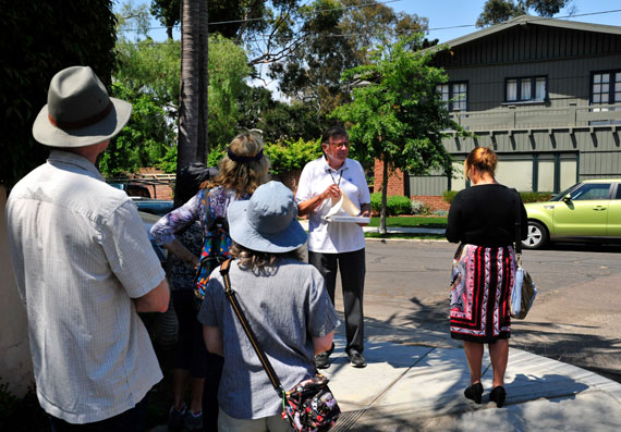 Photo of George Franck leading a tour through Bankers Hill