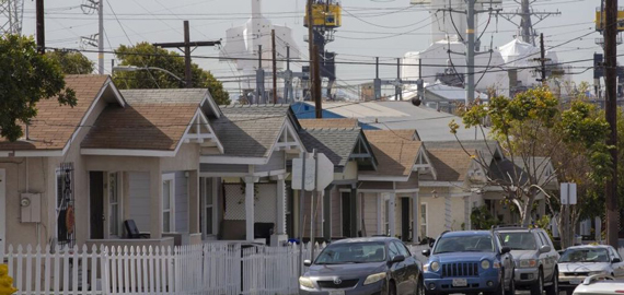 Photo of houses in a row on a street in Barrio Logan.
