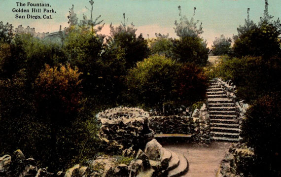 Historic postcard image of the Golden Hill Fountain Grotto