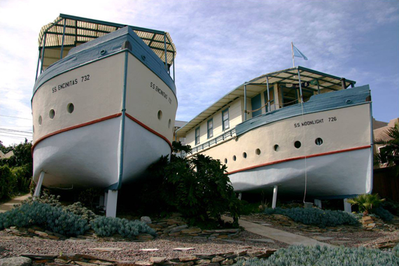 The Encinitas Boathouses, SS Encinitas and SS Moonlight. Photo by Dan Chusid