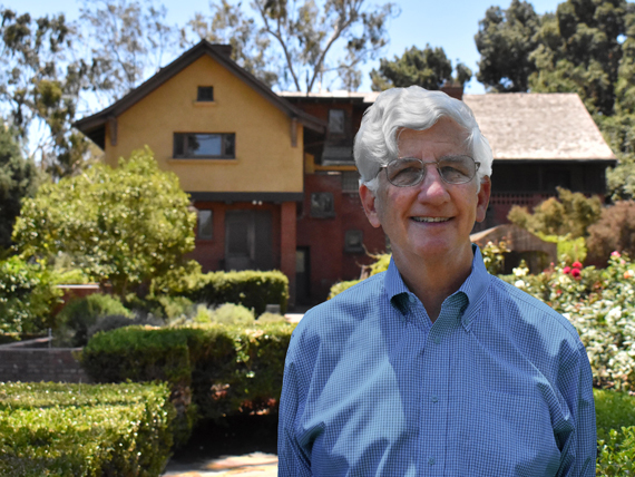 Photo of David Goldberg, SOHO board president, in the garden at the Marston House