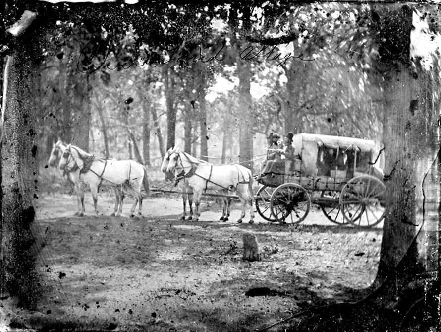 Only known photograph of the Butterfield stage in operation, c. 1859. Courtesy Wells Fargo archives