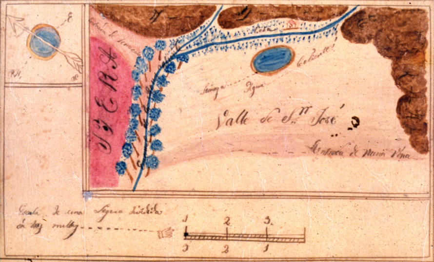 Drawing of the deed to Vicenta Carrillo of a portion fo the 44,000-acre Valle de San Jose