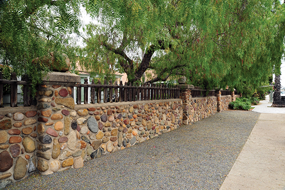 Historic cobblestone wall at Mission Cliffs Park