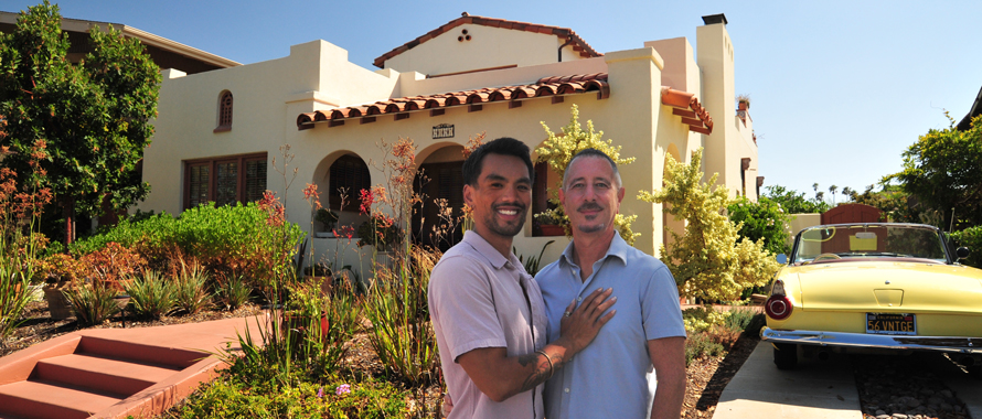 Greg Kilner and partner Grant Policar in front of their historic home