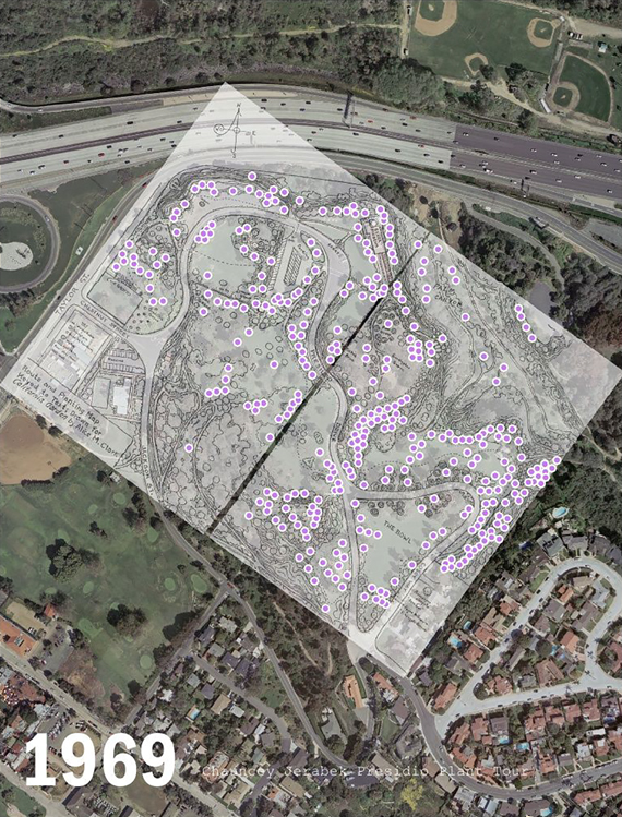 Updated map from A Plant Tour of Presidio Park by Chauncy Jerabek, 1962