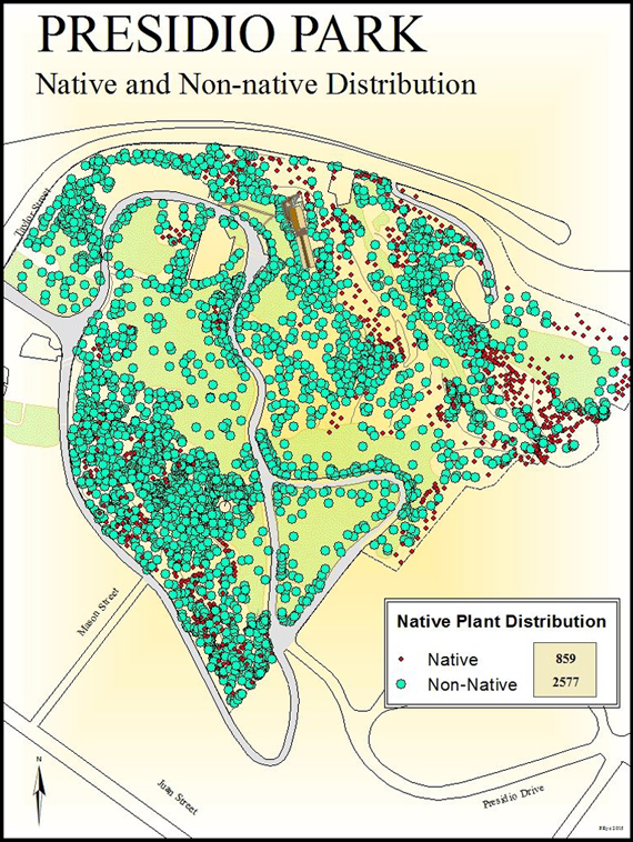 Presidio Park native and non-native distribution