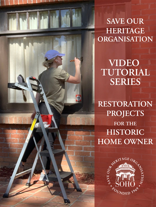 Image of video tutorial promotional graphic, young woman scraping an old window.